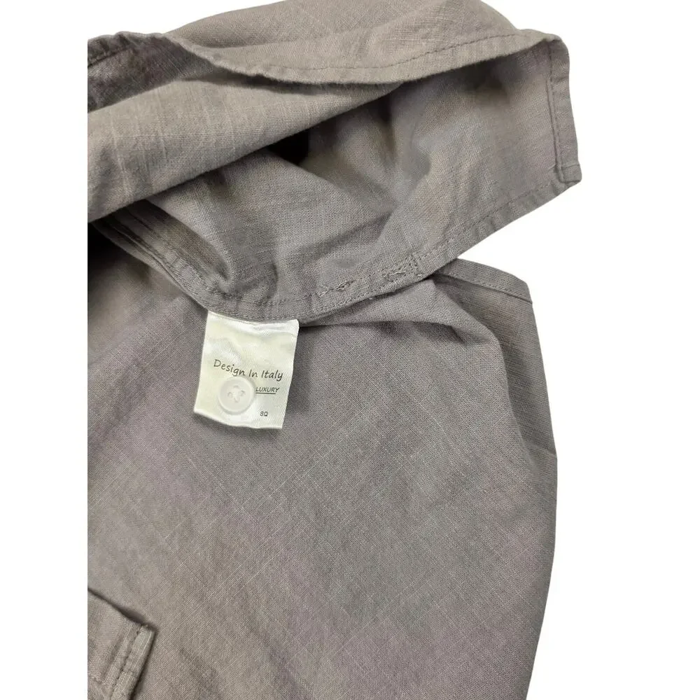 Design In Italy Luxury Mens XL Long Sleeve Button Down Linen Shirt Grey